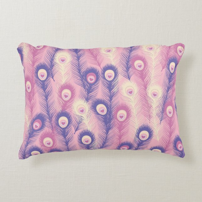 Valentine Peacock Feather Seamless Pattern in Pink Decorative Cushion (Front)
