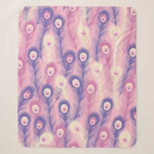 Valentine Peacock Feather Seamless Pattern in Pink Sherpa Blanket
