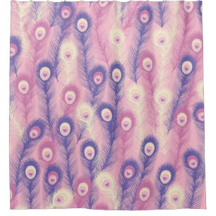 Valentine Peacock Feather Seamless Pattern in Pink Shower Curtain