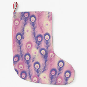 Valentine Peacock Feather Seamless Pattern in Pink Small Christmas Stocking