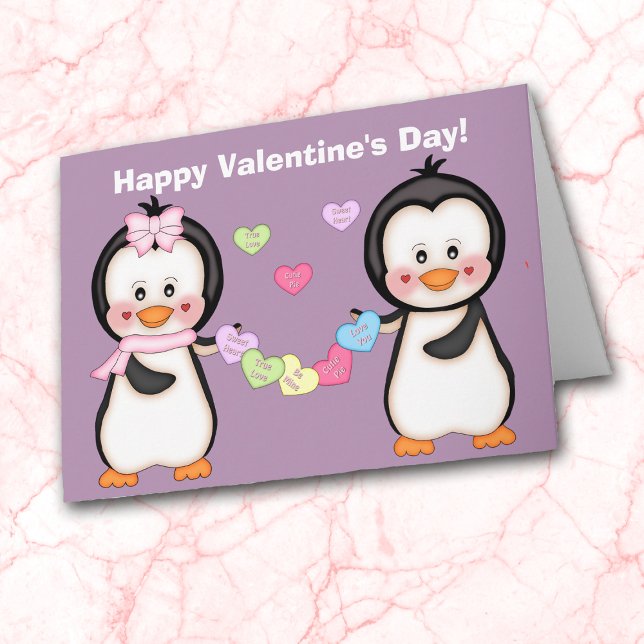 Valentine Penguin and Hearts Holiday Card (Creator Uploaded)
