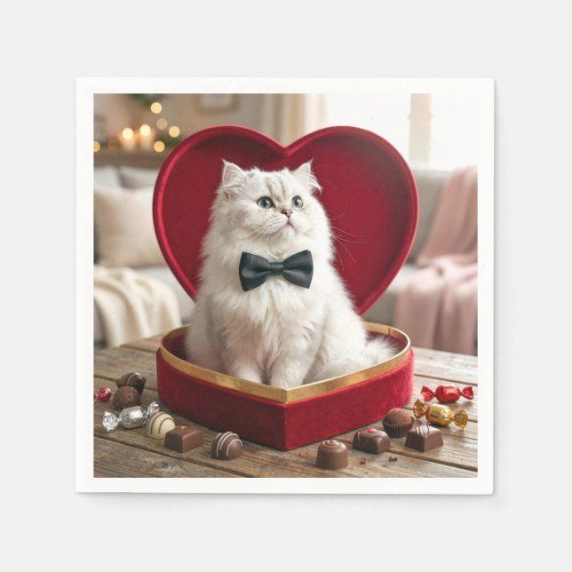 Valentine Persian Cat In Chocolate Candy Box Napkin (Front)