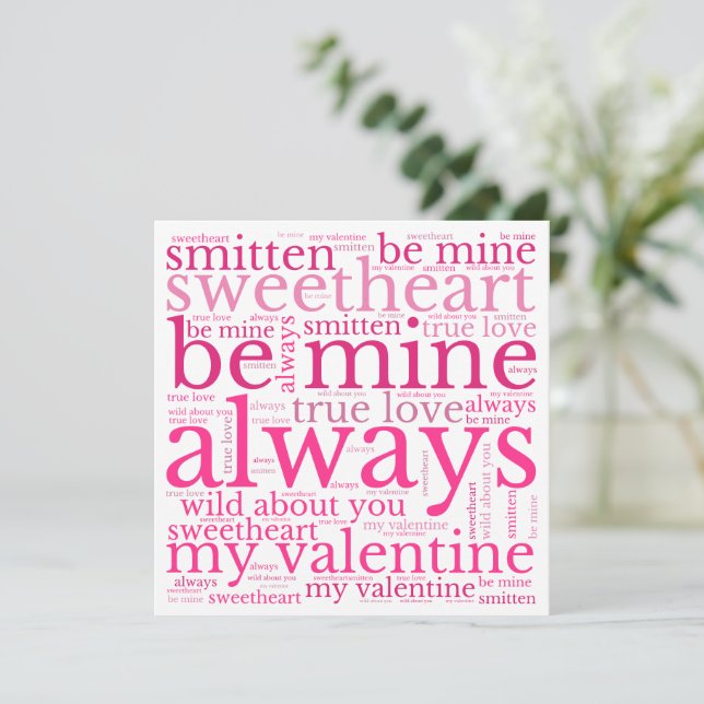 Valentine Phrases WordArt Pink Text White Holiday Card (Standing Front)