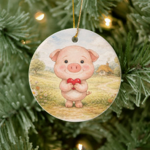 Valentine Pig Ceramic Tree Decoration
