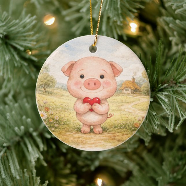 Valentine Pig Ceramic Tree Decoration (Tree)