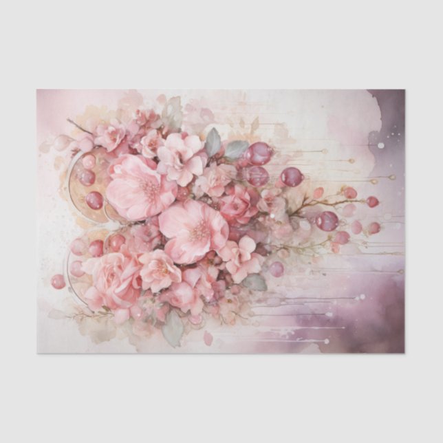 Valentine Pink and Red Hearts Flowers Bouquet Tissue Paper (Front)