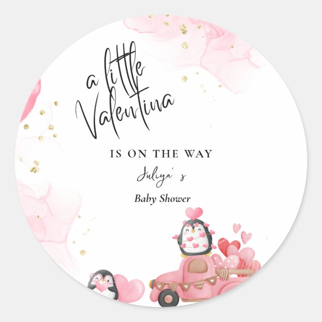 Valentine pink baby girl  shower  classic round sticker (Front)
