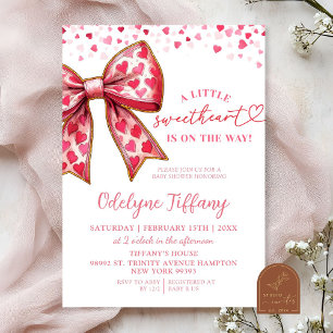 Valentine Pink Bow Baby Shower Invitation