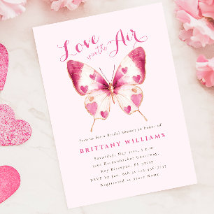 Valentine Pink Butterfly Bridal Shower Invitation