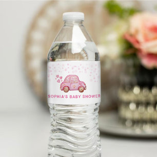 Valentine Pink Car Baby Shower Water Bottle Label