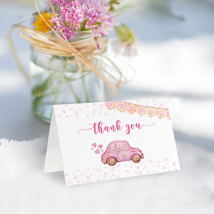 Valentine Pink Car Sweetheart Baby Shower Thank You Card