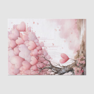 Valentine Pink Heart Balloons On A Tree Tissue Paper