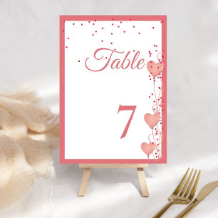 Valentine pink Heart Bridal Shower Date Ideas Sign Table Number