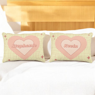 Valentine Pink Heart Cream Chequered Couple Gift Decorative Cushion