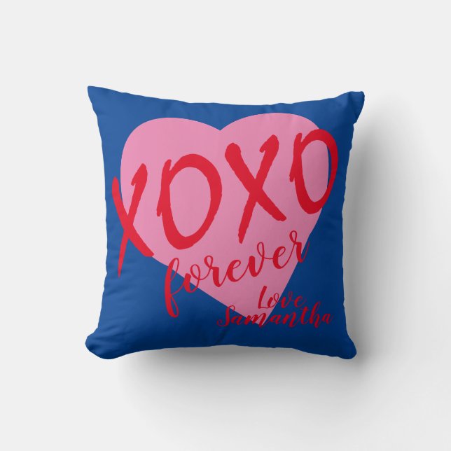 Valentine Pink Heart Red Hugs Kisses XOXO Forever  Cushion (Front)