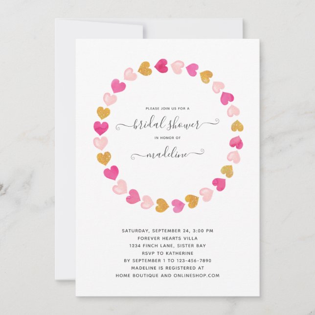 Valentine Pink Heart Sweetheart Bridal Shower Invitation (Front)