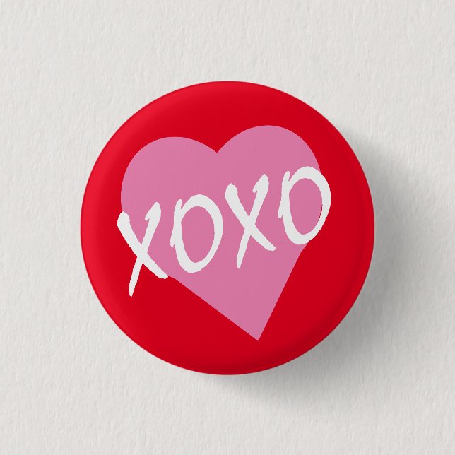 Valentine Pink Heart XOXO Kisses Hugs Red 3 Cm Round Badge (Front)