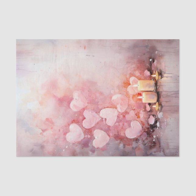 Valentine Pink Hearts and Candles Tissue Paper (Front)