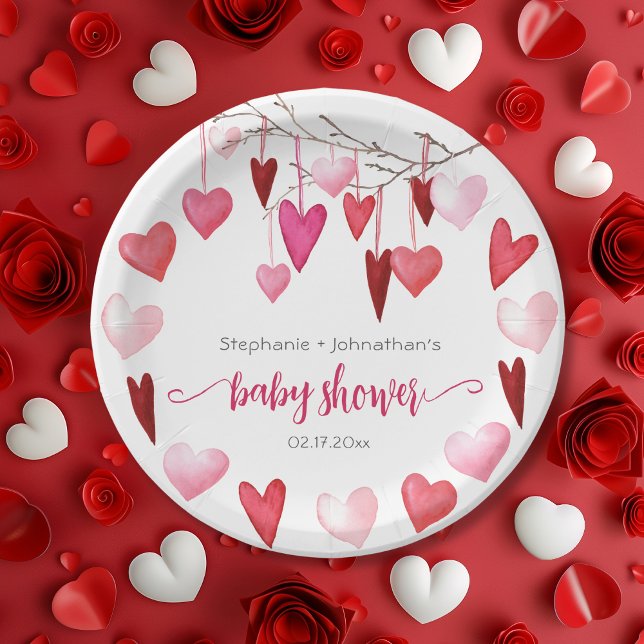 Valentine Pink Hearts Baby Shower Paper Plate (Valentine Pink Hearts Baby Shower Paper Plates)