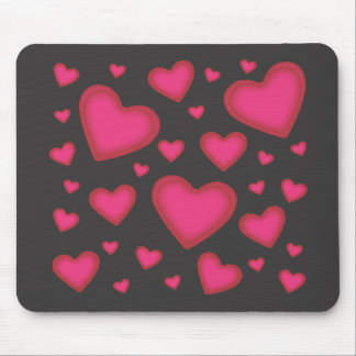 Valentine Pink Hearts on Black Mousepad
