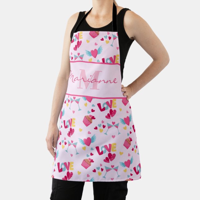 Valentine Pink Love Letters Pattern Elegant Name Apron (Insitu)