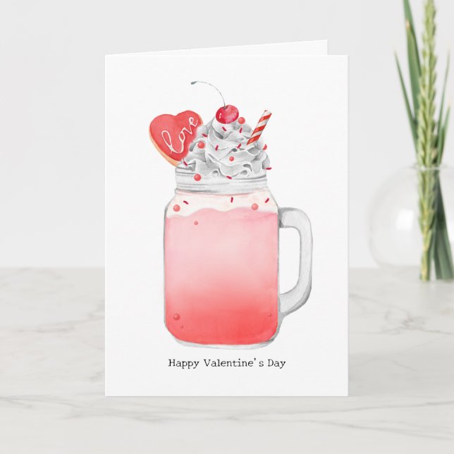 Valentine Pink Milkshake I Love You Punny Card (Front)