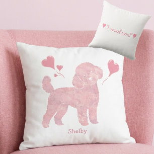 Valentine Pink Poodle Pillow with Custom Name