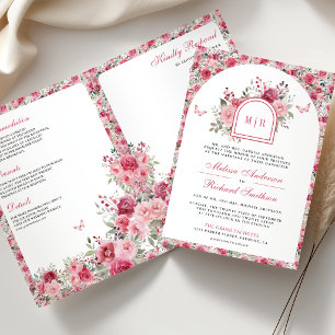 Valentine Pink Red Roses Butterfly Wedding Invitation