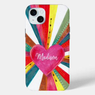 Valentine pink sun sunshine rainbow retro heart  iPhone 15 mini case
