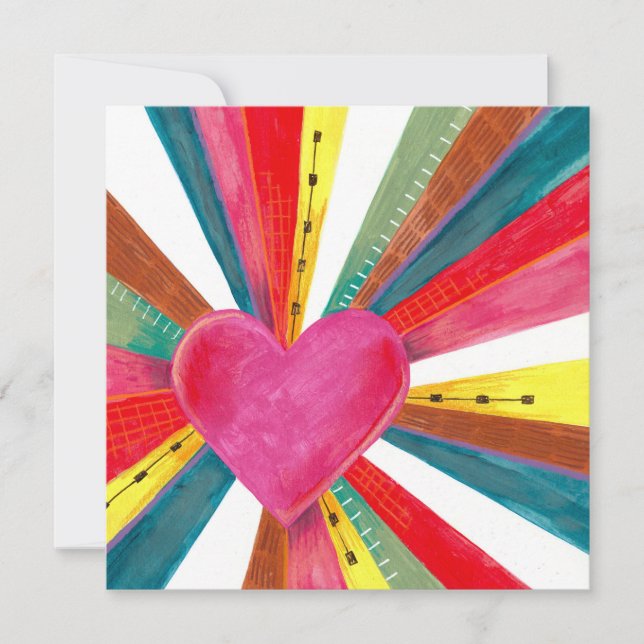 Valentine pink sun sunshine rainbow retro heart ho holiday card (Front)