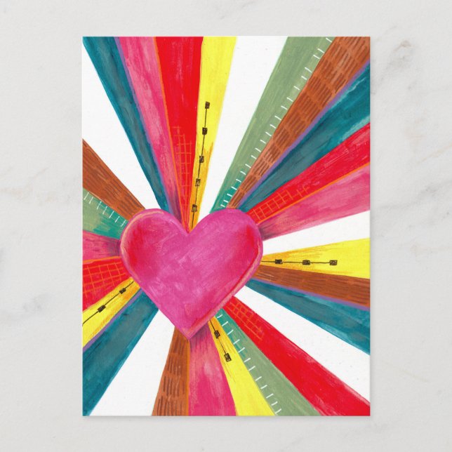 Valentine pink sun sunshine rainbow retro heart ho holiday postcard (Front)