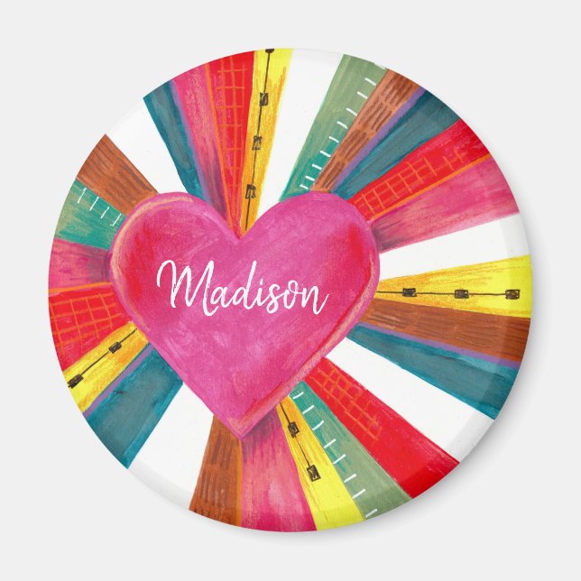 Valentine pink sun sunshine rainbow retro heart  magnet (Front)