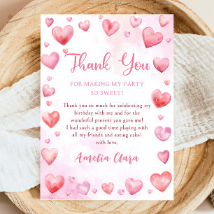Valentine Pink Sweetheart Birthday Thank You Card