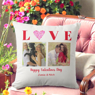 Valentine Pink White Heart Photo Cushion