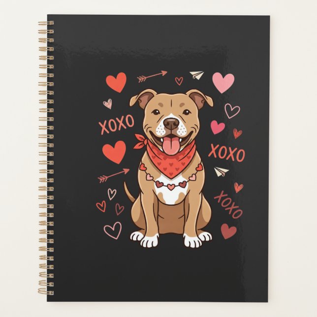 Valentine Pitbull Dog XOXO Love Design Planner (Front)