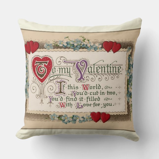 Valentine Poem With Hearts Cushion (Front)