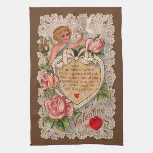 Valentine Poem With Lace Tea Towel