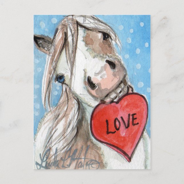 Valentine Pony Postcard Blue Eyed Pinto (Front)