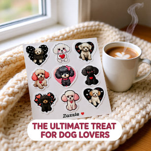 Valentine Poodle Dog set of 9 stickers