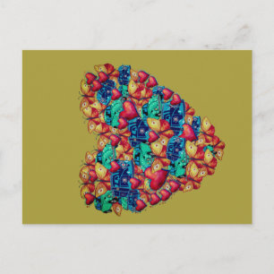 Valentine Postcard, Heart Butterflies Hippie Van Holiday Postcard