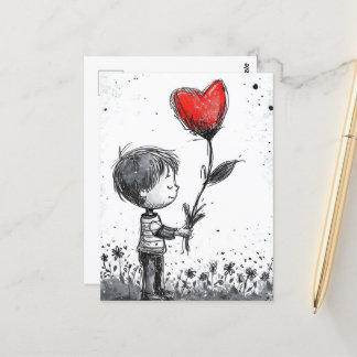 Valentine Postcard - Romantic Boy Heart balloon