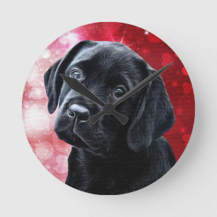 Valentine Puppy - Black Labrador - Lab Puppy Round Clock