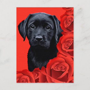 Valentine Puppy Roses - Black Lab Holiday Postcard