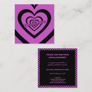 Valentine Purple Black Hypnotic Heart Thank You Square Business Card