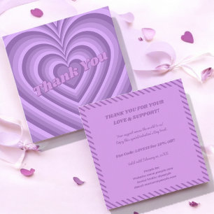 Valentine Purple Hypnotic Heart Pattern Thank You Square Business Card