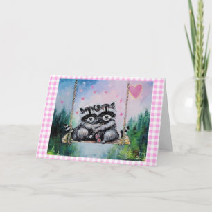 Valentine Raccoons Blank Greeting Card