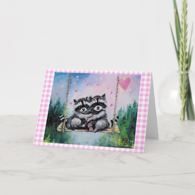 Valentine Raccoons Blank Greeting Card (Front)