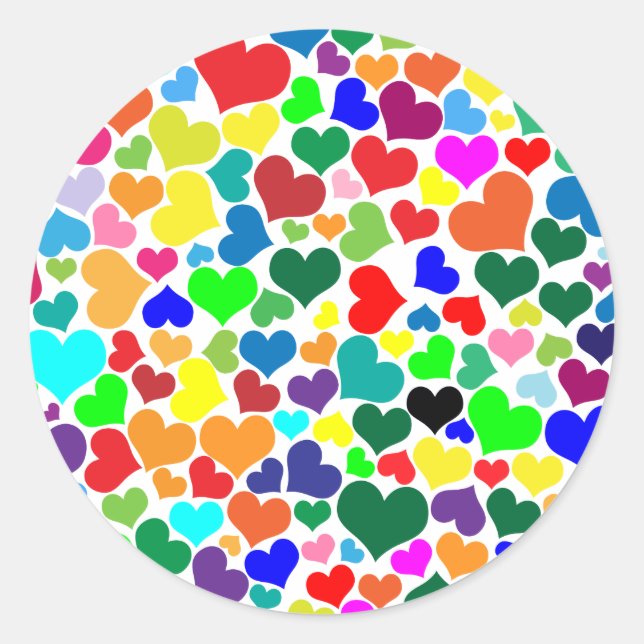 valentine rainbow hearts classic round sticker (Front)