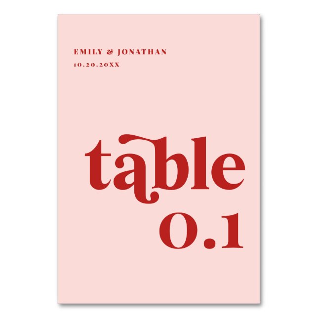 Valentine Red and Pink Wedding Table Number (Front)