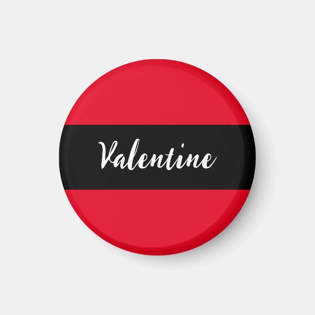 Valentine Red Black Valentine's Day Elegant Script Magnet (Front)